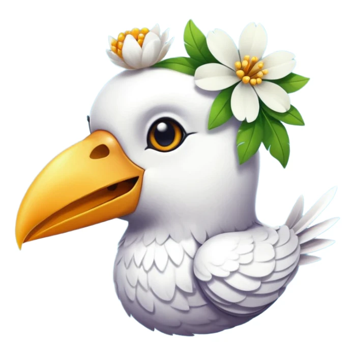 A bird carrying a white flower on its mouse  sticker