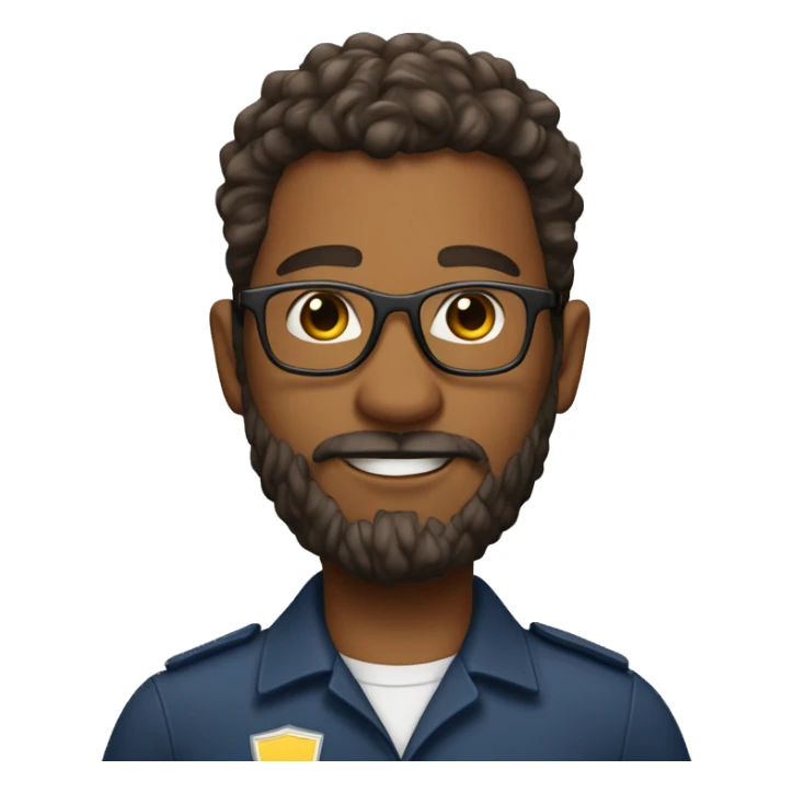 traffic instructor with medium brown skin, a beard, fade haircut on the sides with curly hair on top, and wearing glasses sticker
