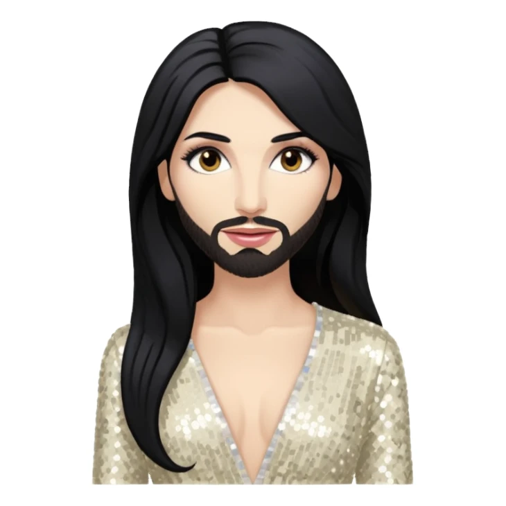 Conchita Wurst with long black hair, ivory sequin outfit sticker