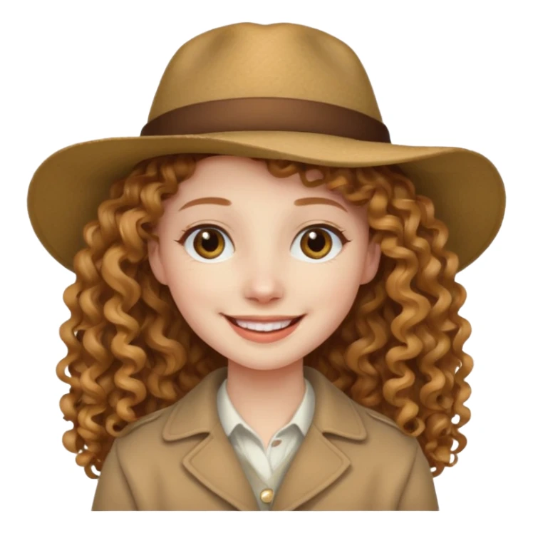 long hair light brown curly pale skin and a hat sticker