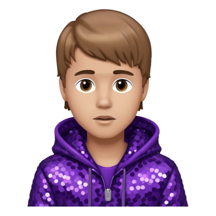 Justin Bieber with light brown hair, dark purple sequin outfit sticker