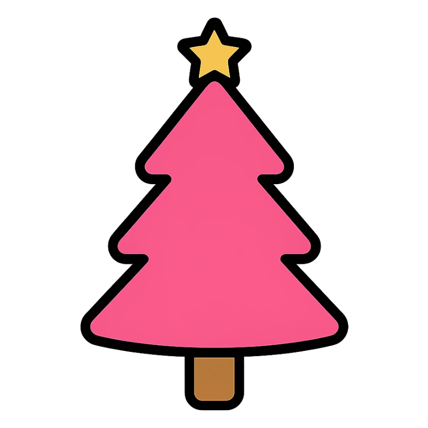 pink Christmas tree, simple, modern, icon style, clean lines sticker