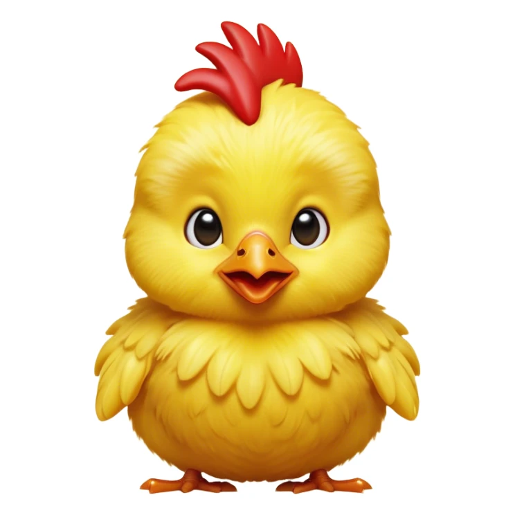 Cinematic Comical Yellow Baby Chicken Portrait Emoji, Head tilted dramatically with an exaggeratedly amused expression, featuring a striking, fluffy yellow downy coat with a tiny quirky red comb, wide, expressive beady eyes filled with playful disbelief, Simplified yet hilariously expressive features, highly detailed, glowing with a slightly sassy glow, high shine, dramatic yet playful, stylized with an air of cheeky mischief, bright and endearing, soft glowing outline, capturing the essence of a spirited and over-the-top chick, so meme-worthy it feels like it could peep its way into internet fame instantly! sticker