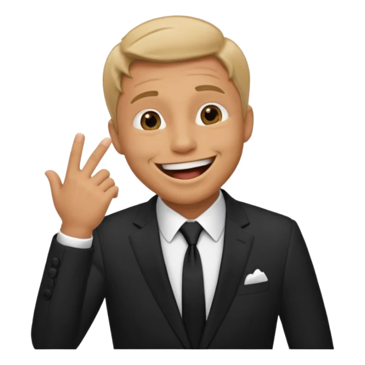 a man in a formal suit laughs, covers his mouth with his hand sticker