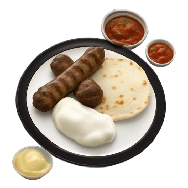 Bosnian national dish cevapi with kaymak and pita bread  sticker