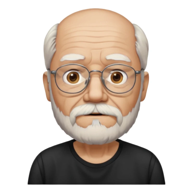 bearded old man with eyeglasses black shirt sticker