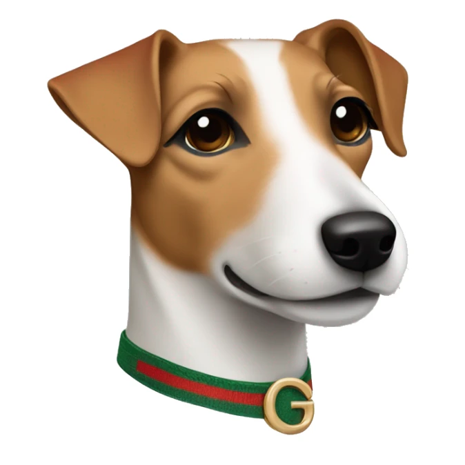 jack russell terrier light brown wearing gucci green and red sticker