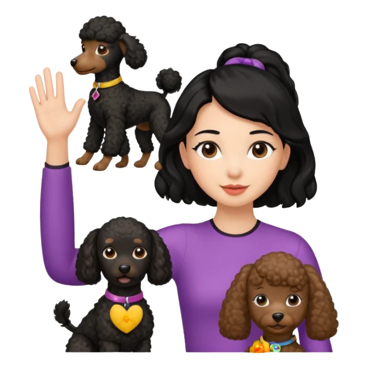 Ponytail black hair girl with brown Poodle say goodbye  sticker
