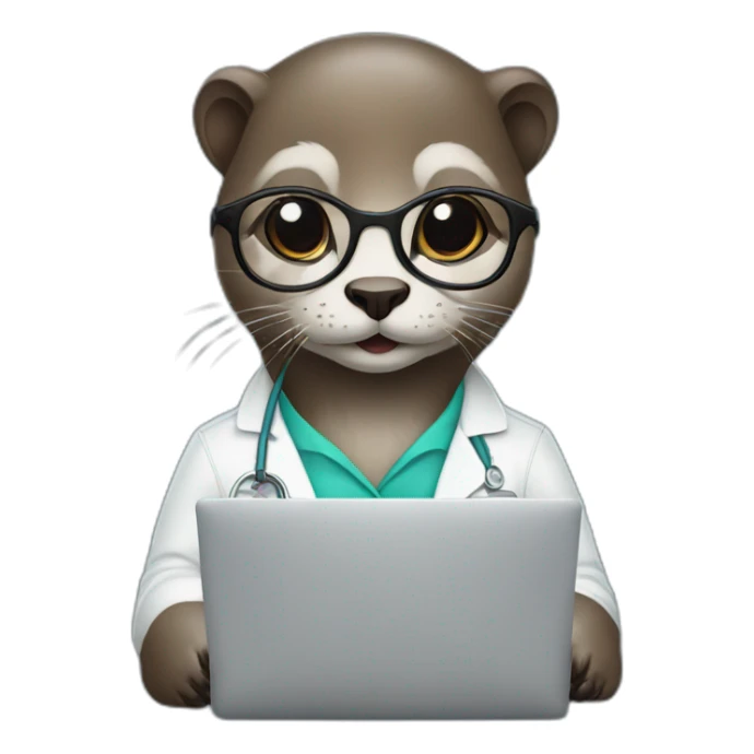 female otter with glasses as a vet with a macbook sticker