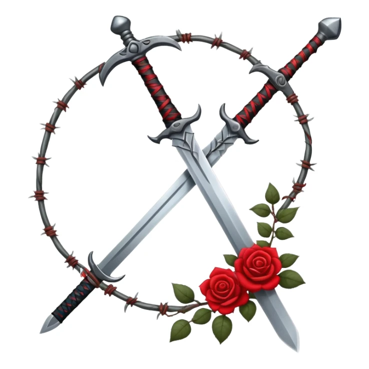 Single Sword with red and black roses and barb wire vines  sticker
