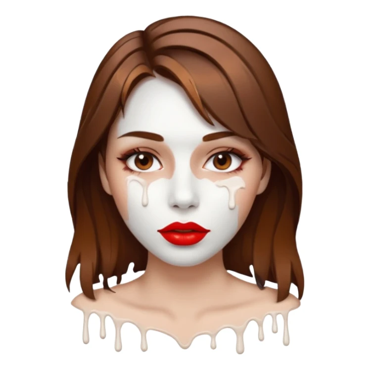 Brown Hair Woman , white paint , drip, face, hot sticker