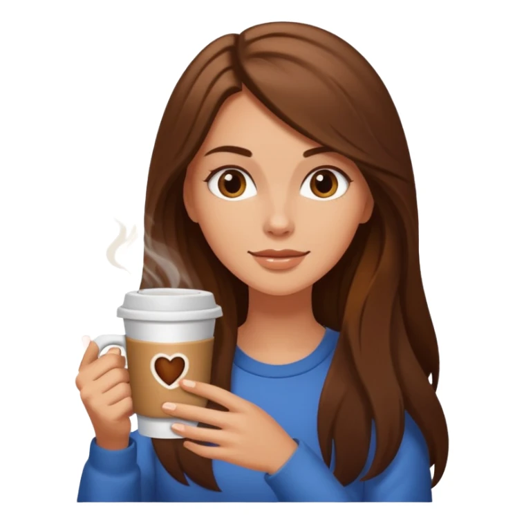 white girl with brown long hair and a hot coffee  sticker