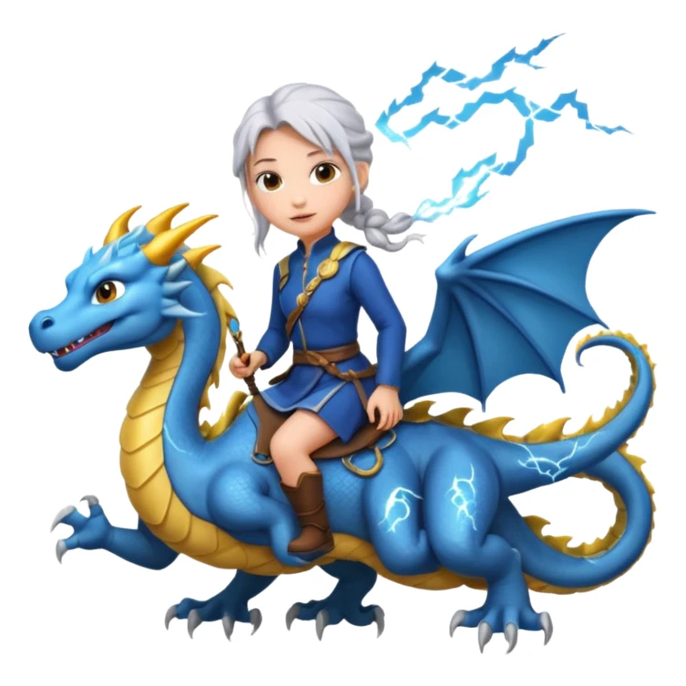 A Girl with silver hair in a braid whose riding a dragon in the sky with lighting around them  sticker