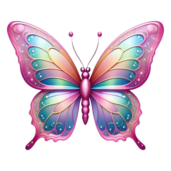 Pastel sparkly pink glittery iridescent rainbow transparent butterfly with detailed intricate patterns sticker