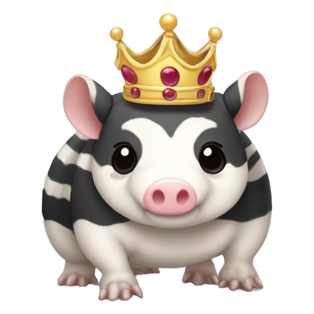 Black and white piebald chubby round armadillo pig panda centipede armadillo wearing a crown sticker