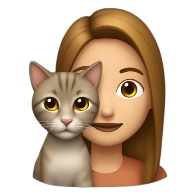 Mujer con pelo largo color castaño junto a un gato rayado sticker
