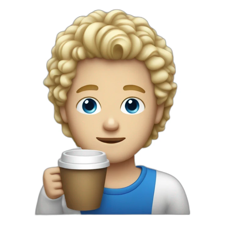 White guy with curly blonde hair and blue eyes drinking coffee  sticker