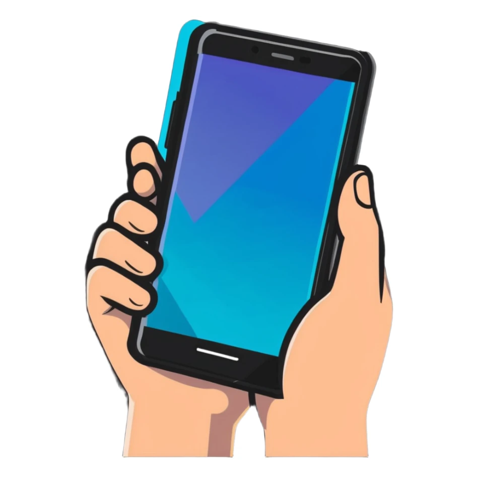 human hands holding a futuristic transparent smartphone sticker