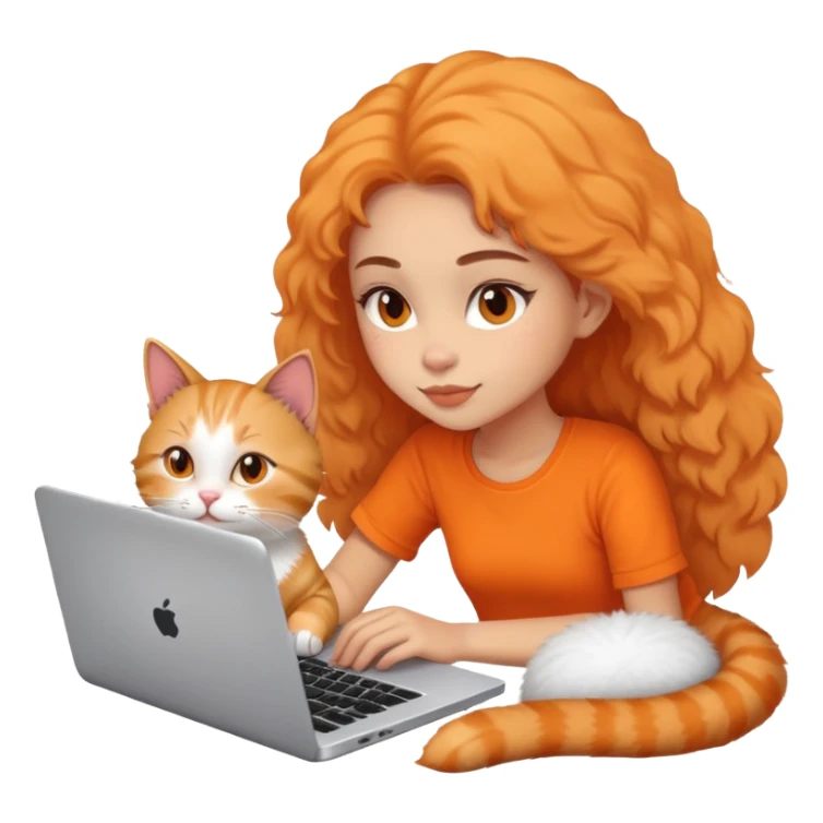 A girl is working on a laptop with a cat lying next to it sticker