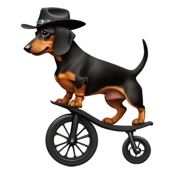 Black and tan dachshund on a unicycle wearing a cowboy hat  sticker