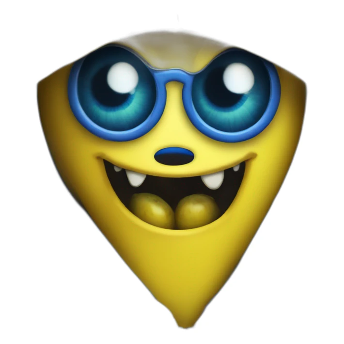 banana dominus hoodie, yellow with blue scary eyes sticker
