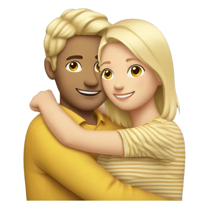 hugging people where one wears a stripe yellowish color with slight blonde hair sticker