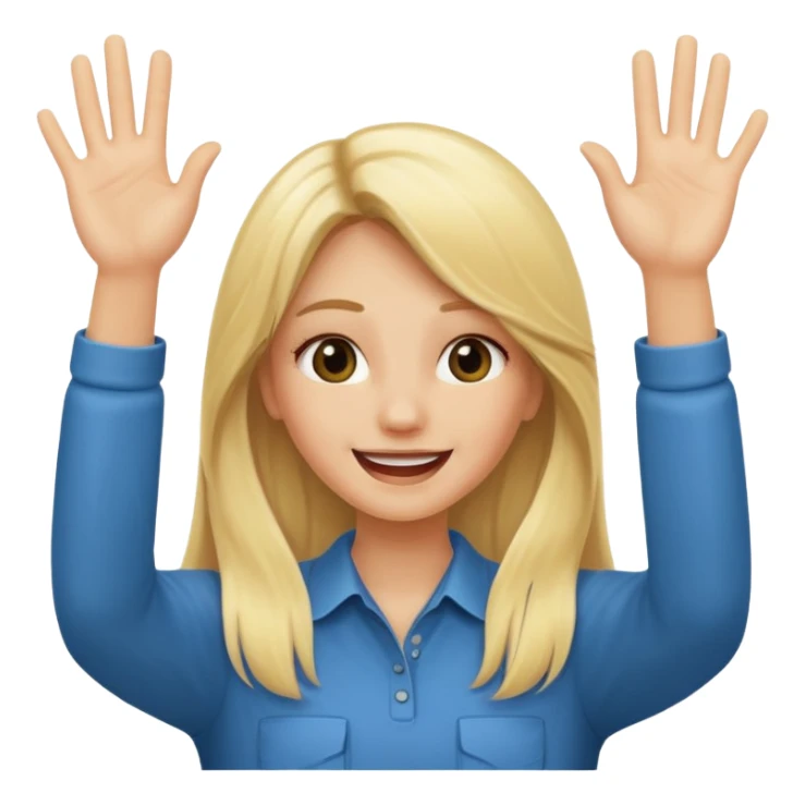 blonde female long hair saying stop smiling funny both hands up sticker