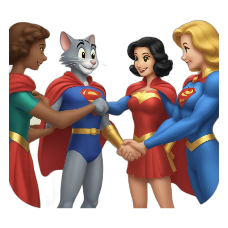 Tom and Jerry giving handshake to super women sticker