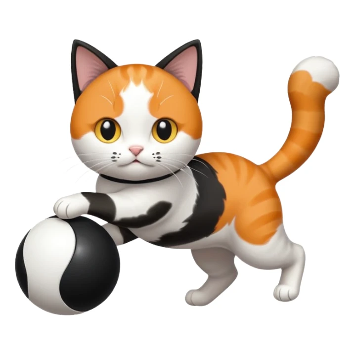 A cat chasing a ball that looks like the Enso speedrun logo sticker