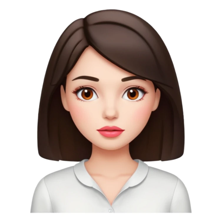emoji를 만들고 싶어 스프링 웜톤, 스프링 라이트 컬러의 여성. 약간 brunette (dark brown color hair), coral-pink lip & blush color, wearing white blouse. sticker