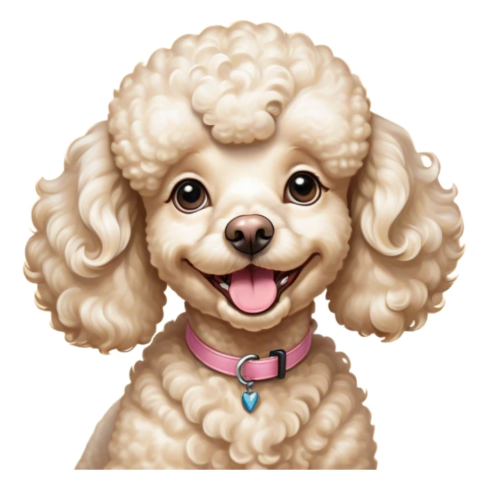 Cinematic Comical Cream Poodle Portrait Emoji, Head tilted dramatically with an exaggeratedly amused expression, featuring a glossy, curly cream Fur with a radiant sheen, wide, expressive warm eyes filled with playful disbelief, Simplified yet hilariously expressive features, highly detailed, glowing with a slightly sassy glow, high shine, dramatic yet playful, stylized with an air of cheeky mischief, bright and endearing, soft glowing outline, capturing the essence of a spirited and over-the-top companion, so meme-worthy it feels like it could side-eye its way into internet fame instantly! sticker