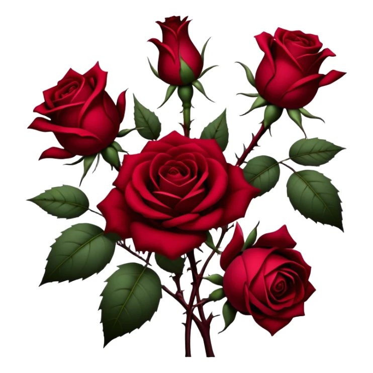 A hauntingly beautiful scene of deep red Gothic roses, their velvety petals unfolding in shades of ruby, burgundy, and scarlet. Dark thorns twist around them, emerging from the shadows like a forbidden love story. sticker