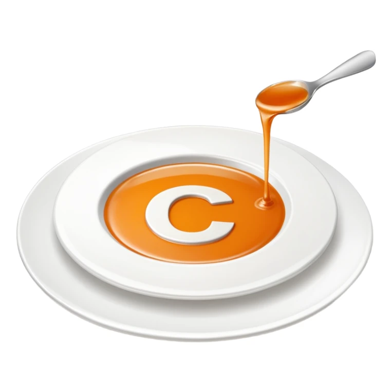 Minimal icon of a white plate with a thin sauce drizzle forming a clearly readable letter ‘C’, precise and unmistakable, in color #FF3D00. sticker