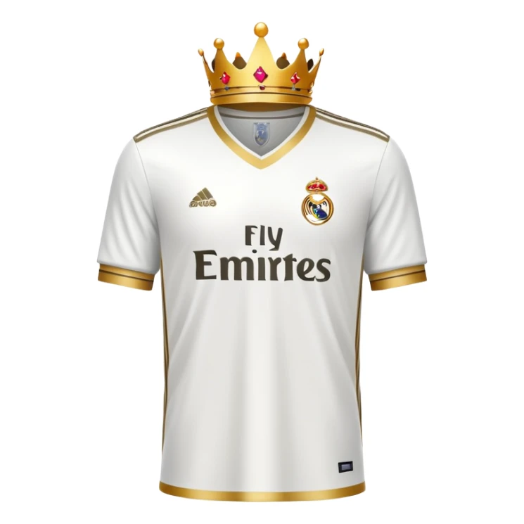 Real Madrid inspired white jersey with gold trim and a small crown sticker