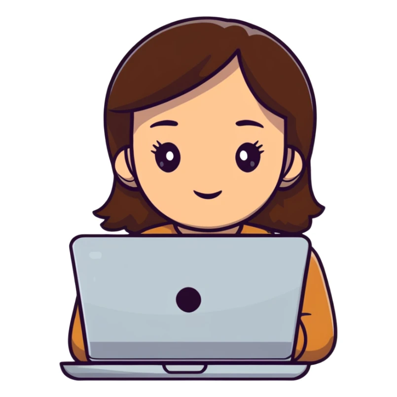 brunette girl working on a laptop sticker