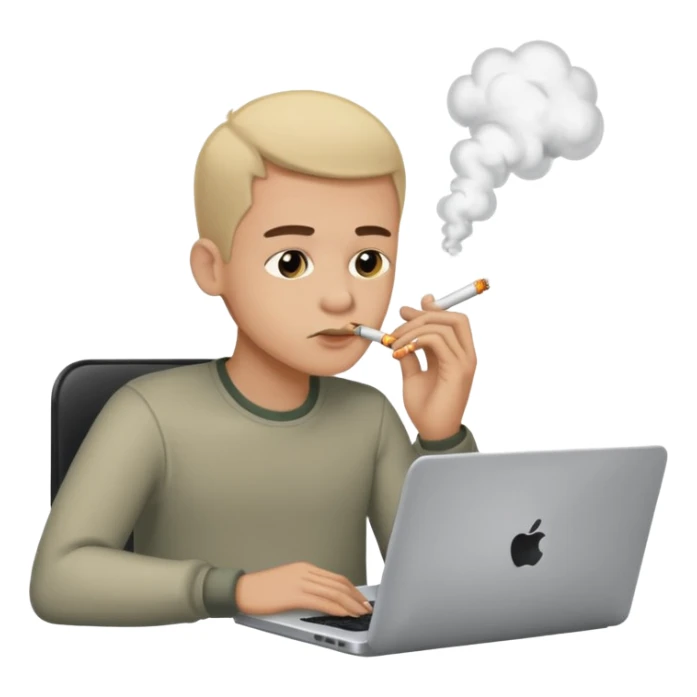 guy sitting in front of a laptop, head smoking from information overload sticker