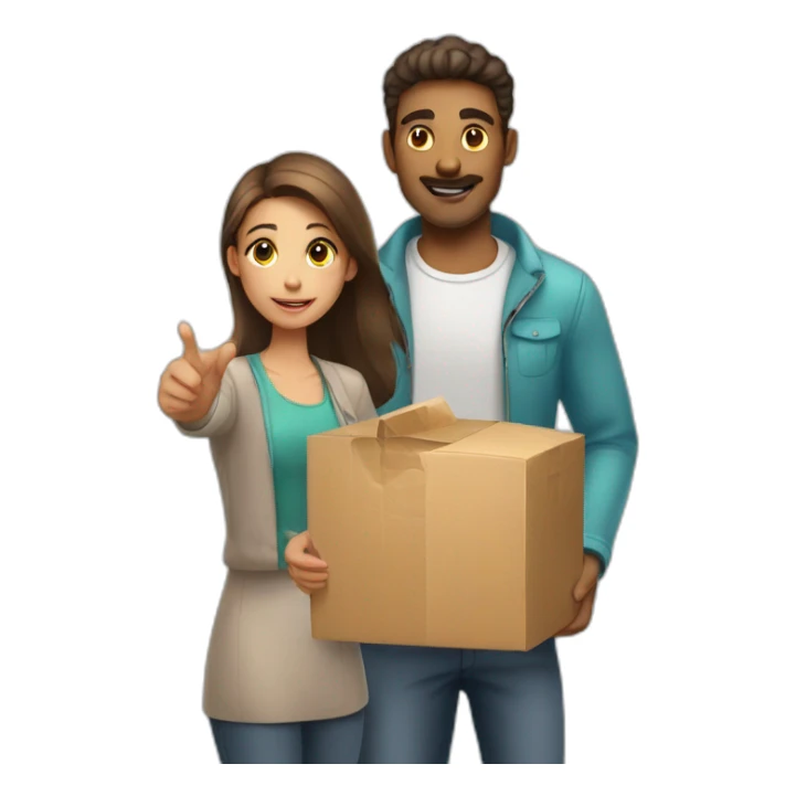 A man giving a girl a package with the word attention on it sticker
