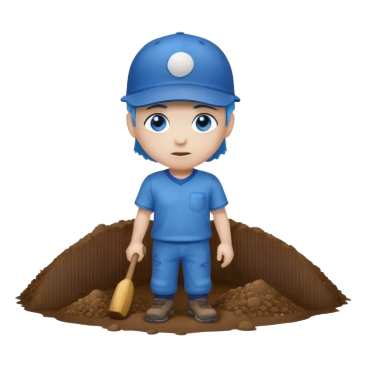 White skin, blue eyes, blue baseball caps mining, full body sticker