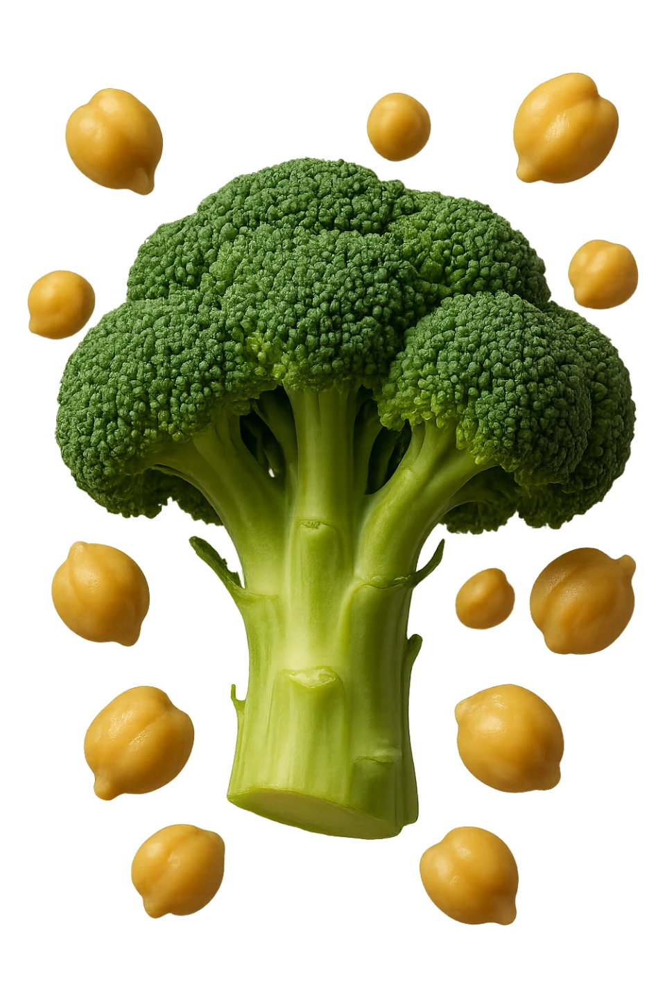 SU QUESTO STILE FAI  broccoli e ceci che fluttuano in aria, FALLO MOLTO REALISTICO IN 3D sticker