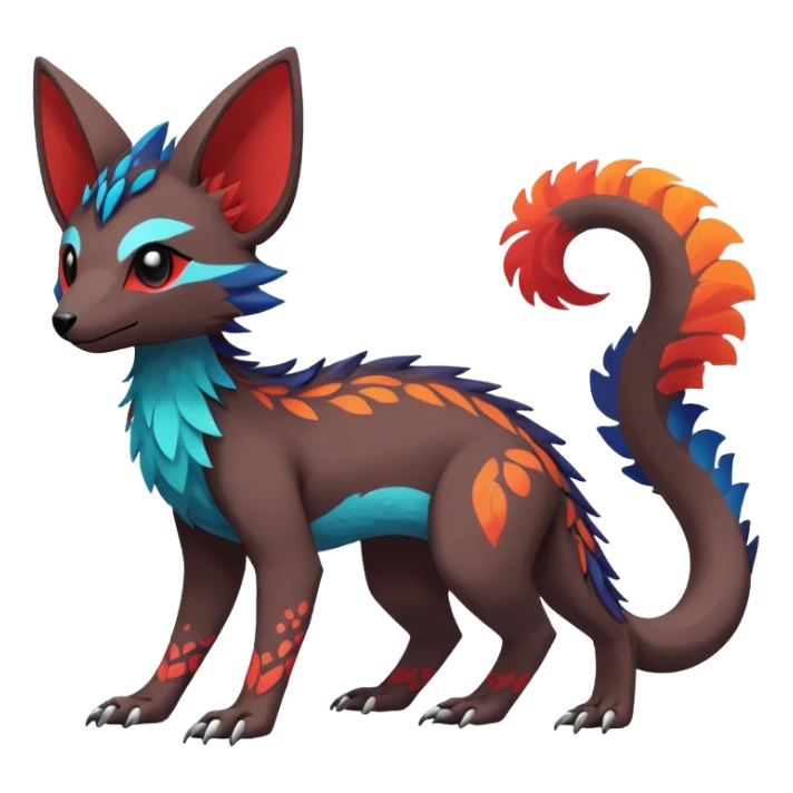 Rare realistic exotic edgy dark gothic gloomy epic pretty beautiful handsome gorgeous aesthetic colorful vibrant Vernid-Trico-species-Fakemon-creature by LiLaiRa, 4 legs, 1 tail, random markings, (full body) sticker