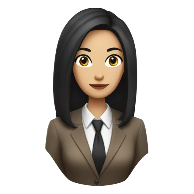 Female defense attorney with long black hair with brown suit sticker