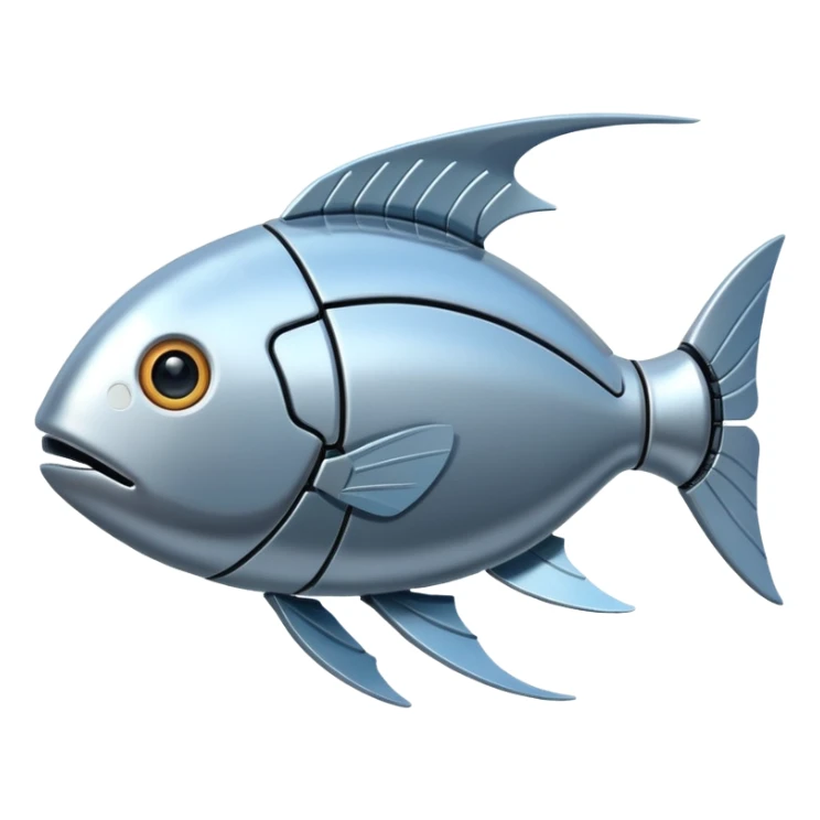 the flat side view of a robotic fictional fish sticker