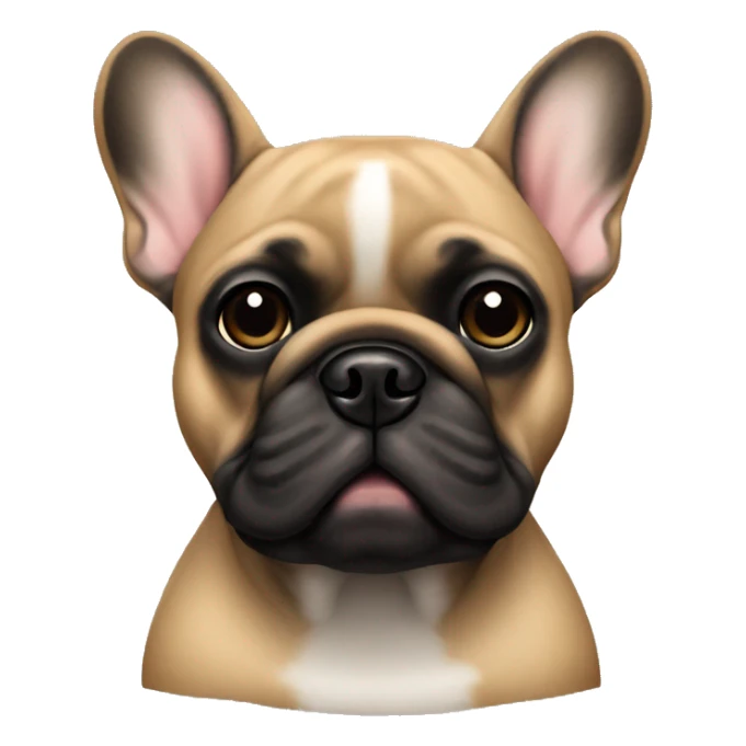 Tan French bulldog with black face sticker