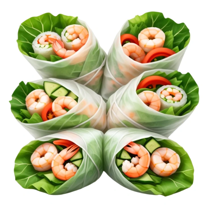 cinematic-realistic-vietnamese-summer-rolls-dish-emoji,-depicted-with-delicate-rice-paper-wraps-filled-with-fresh-vegetables-and-shrimp-rendered-with-crisp-textures-and-refreshing-lighting. sticker