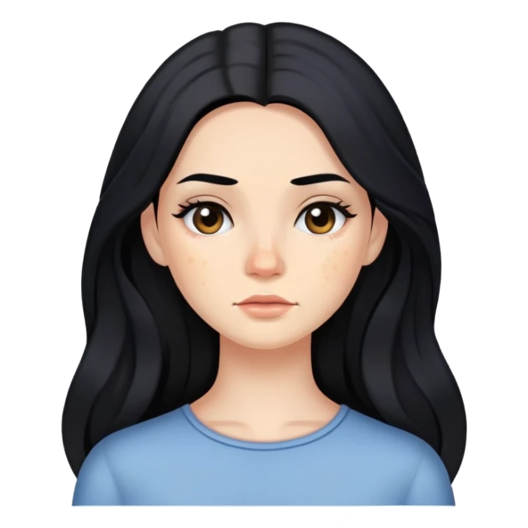 woman with acne, long black hair and subtle makeup sticker