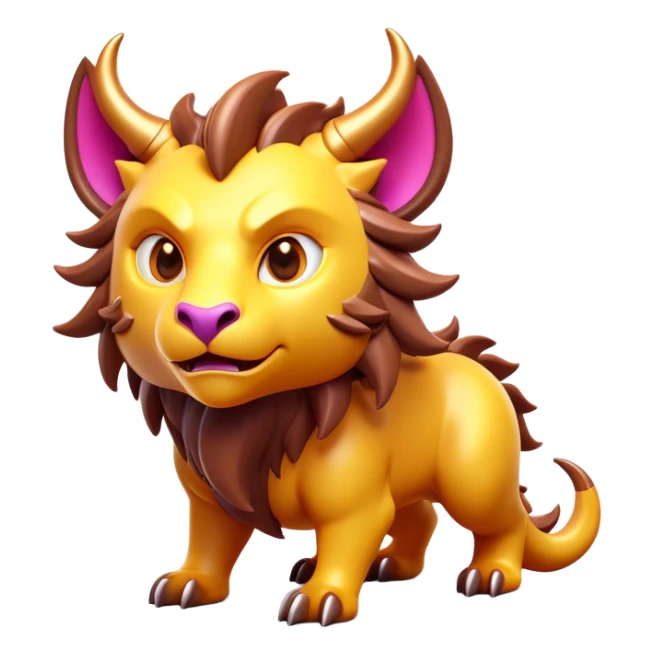 Clash of Clans aesthetic: Cinematic Playful Beast Emoji, rendered in a 3D vector-style similar to standard emojis with minimal shading and bold, simplified shapes. A compact, isometric mythical creature with wild, majestic features and fierce yet endearing eyes, softly glowing with a primal enchanted charm. Simplified yet unmistakably iconic, highly detailed and consistent, glowing with a soft radiant shine and high polish. Stylized with a touch of mythical wildness and a soft glowing outline, capturing the essence of a legendary beast with a friendly, playful allure! sticker