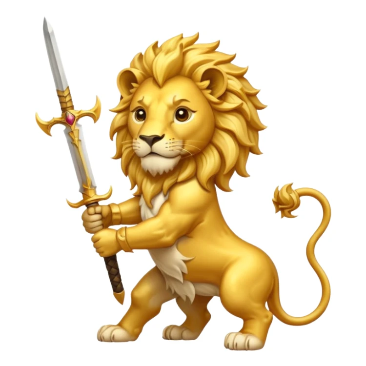    Please create a golden lion holding a curved sword with the half sun on top of the lion’s back? sticker