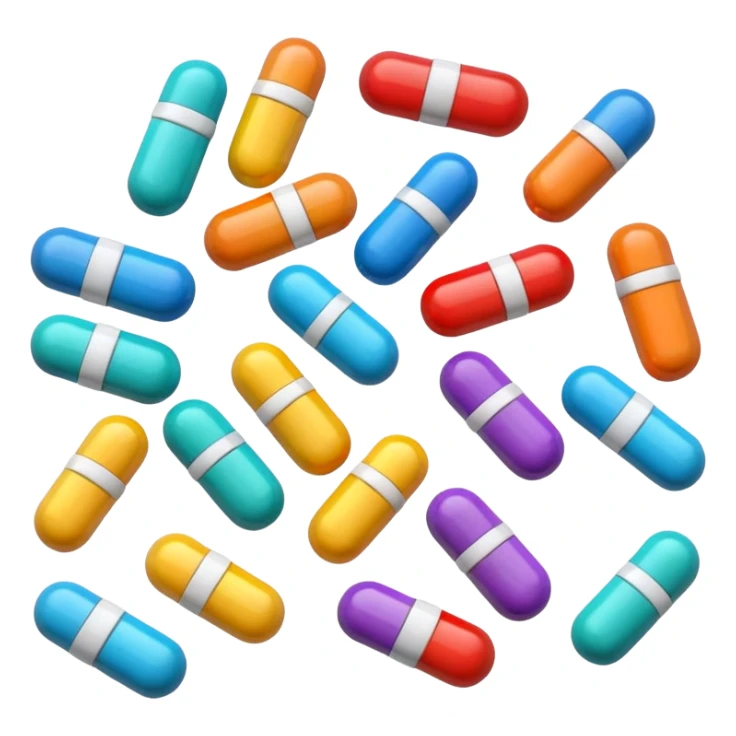 pills, 3d cartoon style, memoji style. sticker