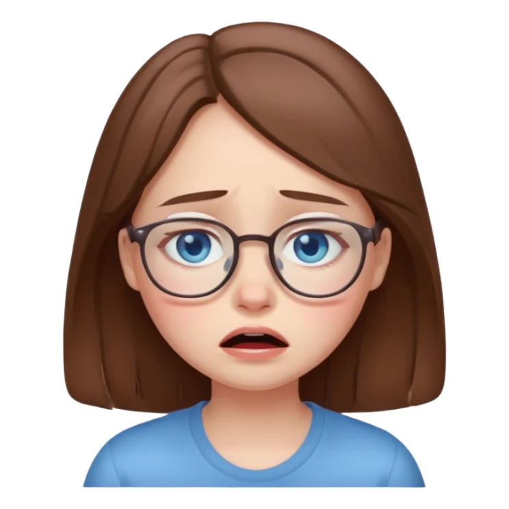 cute brwonhear girl with blue eyes and glasses is  crying sticker