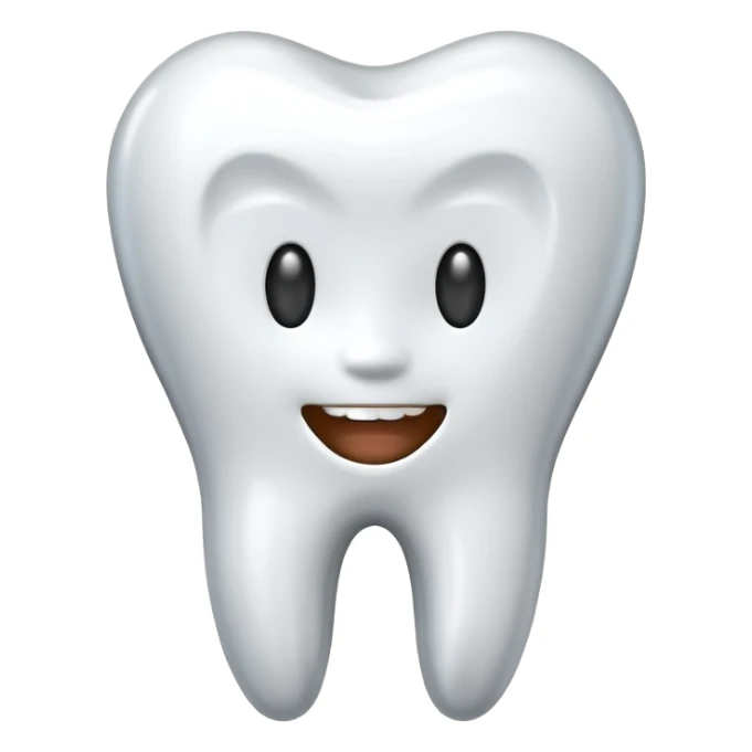 human tooth emoji, smooth chrome ceramic-metal texture, clean medical luxury aesthetic, isolated on white, no face sticker